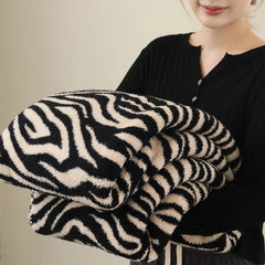Cyflymder Zebra Patterned Sofa Knitted Blankets A-Class Half Flannel Nap Soft Blanket for Offices Home Hotel Homestay Bed End Towel