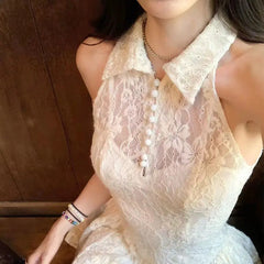 Cyflymder Slim-fitting Temperament Cheongsam Lace Splicing Dress with Waist Slimming 2025 Summer New Retro Skirt