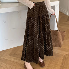 Cyflymder French Suede Printed Polka Dot Skirt Women Vintage Elastic Waist A-line Skirts Female Fall Winter Streetwear Faldas New