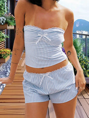 Cyflymder Women s Casual Tie Dye Lounge Set Sleeveless Off Shoulder Crop Tops and Shorts Pajama Sleepwear Sets for Summer