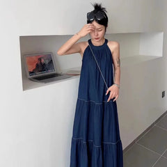 Cyflymder Sweet Hot Girl Casual Strap Denim Dress for Women's Summer Pure Sexy Loose A-line Long Dress Fashion Female Clothes