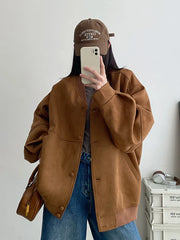 Cyflymder American Y2K Jackets Women Streetwear Loose Faux Suede Coat Vintage Long Sleeve Harajuku Bf Oversize Hip Hop Outwear New