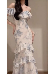 Cyflymder French Elegant Midi Dress Women Casual Even Party Vintage Bodycon Dress Office Lady Holiday One Piece Dress Korean Summer