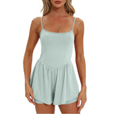 Cyflymder Summer Slimming Fashion Solid Color Sleeveless Spaghetti Straps Shorts Jumpsuit For Women Casual Sports Basic Comfortable Romper