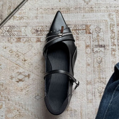 Cyflymder Women'S Unique Design Pointed Toe Mary Jane Shoes One Strap French Low Heel Wedge Pumps Fashion Comfortable Lady Footwear