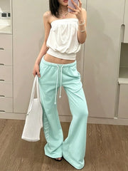 Cyflymder Harajuku Letter Printing Casual Wide Leg Trousers Y2k Aesthetic Women Drawstring Pants Vintage Grunge Slim Fit Pantalon Femme