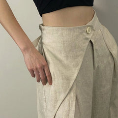 Cyflymder Basic Folds Asymmetric Wide Pants Casual Loose Low-Waisted Wide Leg Pants Women Autumn Spring Fashion Strreetwear