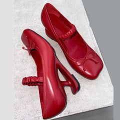 Cyflymder Sweet Bow Decoration Strange Heel Round Toe Mary Jane Shoes for Women Street Style Designer High Heels Elegant Party Dress Shoes