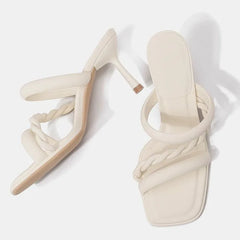 Cyflymder Spring and Autumn Slipper Woman Casual Shoes Summer High Heels Fashion Leather High-heeled Slipper 6858