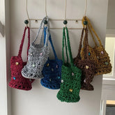 Cyflymder Ladies Summer Macrame Bucket Bag Phone Purse Handmade Hollow Out Cotton Rope Crochet Bag Small Handbag For Girls