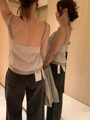 Cyflymder Fungus Edge Camis Vest Women Summer Sweet Sleeveless V Neck Slim Crop Top Korean Style Backless Design Outwear Tanks