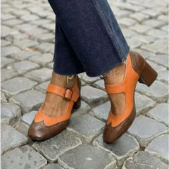 Cyflymder New Women's Red Black Mary Janes Shoes High Quality Leather High Heel Dress Shoes Square Toe Shallow Buckle Strap Women's Shoes