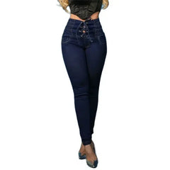 Cyflymder Fashion New Stretch High Waist Lace-up Pencil Jeans Women Slim Lift Hip Denim Pants Female Comfortable Casual Commuter Trousers