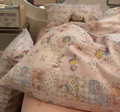 Cyflymder Romantic sweet cute pink girl rabbit bear bedding set,twin full queen lovely cotton home textile sheet pillow case quilt cover