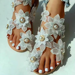 Cyflymder Summer Women New Flat Sandals Fashion Pearl Decorate Sandals Women Casual Outdoors Trend Shoes