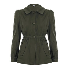 Cyflymder Euramerican Peter Pan Collar Vintage Sweet Cool Coats Y2k Simple Single Breasted Slim Waist Lace Up Clothes Harajuku Streetwear