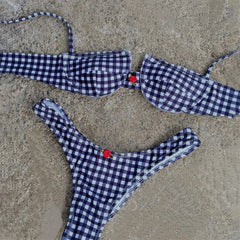 Cyflymder Plaid Push Up Bikini Bandeau Biquini Women Sexy Swimsuit Printed Swimwear Female Low Waist Swim Suits Bathingsuit Beachwear