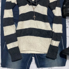 Cyflymder Women Y2K Striped Sweater Vintage Long Sleeve Knitted Pullover Grunge Aesthetic Autumn Winter Stripe Streetwear Casual Knit Top