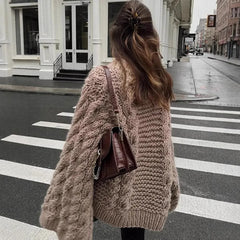 Cyflymder Retro Knitted Sweater round Ne Bell Sve Casual Comfortable Autumn Winter Women's Faion Commute Loose Fit Polyester Blend
