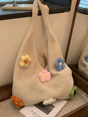 Cyflymder Knitted Yarn Bags for Women New Large Capacity Summer Beach Vacation Flower Underarm Tote Bag