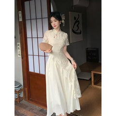 Cyflymder Autumn Chinese Style Women Dress Women Beige Tassel Straps Improved Modern Cheongsam Elegant Evening Dress Vestidos Chinos