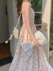Cyflymder Fairy Sling Dress Women Summer Floral Sleeveless Backless Slim Waist A-line Party Dresses Elegant Sweet Beach Vestidos