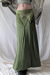 Cyflymder Forest Style Green Patchwork Spicy Girl Vintage Skirt Artistic Elegant Casual High Waist Slimming Long Skirts for Women