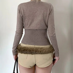 Cyflymder Temperament Cross V Neck Long Sleeve Double Breasted Sweater Y2k French Solid Simple Autumn Basic Clothes Lazy American Cardigan