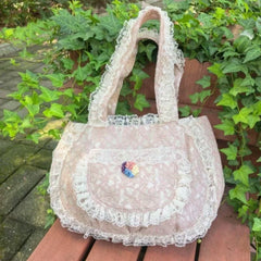 Cyflymder Japanese Vintage Lace Handbag Women Lolita Lightweight Large Capacity Shoulder Bags Ladies Elegant Gentle Underarm Bag Chic