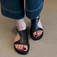 Cyflymder NEW Summer Women Sandals Split Leather Shoes for Women Open Toe Low Heel Shoes Concise Gladiator Sandals Retro Handmade Shoes