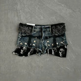 Cyflymder Harajuku Gothic Punk Heavy Rivet Nail Hot Shorts Y2k Americn Spliced Skull Print Women Shorts Americna All Mcath Lazy Short Pant
