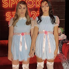 Cyflymder Halloween Women Summer Mini Sweet Dress Short Sheer Mesh Sleeve Doll Collar Dress with Belt Y2K Vintage Festival Clothes