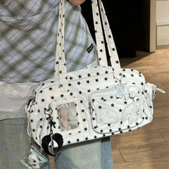 Cyflymder Japanese Style Star Print Shoulder Bags,Cute Cartoon Sweet Angel Concert Handbags Wallet,Transparent Display Badge Female Bag
