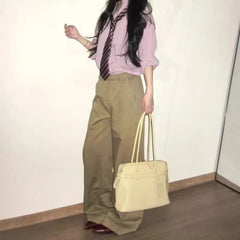 Cyflymder Sweet Cute Cream Yellow Tote Bag Women Versatile Casual Business Trip Underarm Bag Ladies Large Capacity Business Handbag Y2k