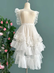 Cyflymder Royal Sweet Lolita Style Mesh Apron Ruffled Sheer Cover up Skirts Women Japanese White Kwaii Cute Princess Skirts