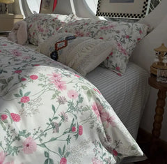 Cyflymder Romantic sweet pink green flower bedding set,twin full queen king cute floral cotton home textile sheet pillow case quilt cover