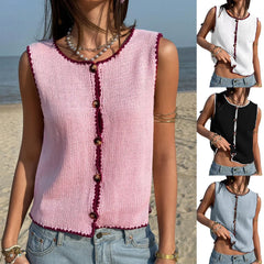 Cyflymder Summer New Women's Clothing Contrasting Color Hook Edge Vest Sleeveless Spice Girl Sweater