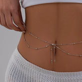 Cyflymder Double Layer Thin Chain Body Necklace Women Fashion Sexy Fringe Waist Bead Chain Versatile Metallic Jewelry