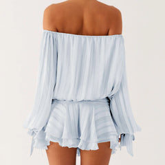 Cyflymder y2k Tube Top Dress Women Off Shoulder Strapless Long Sleeve Backless Smocked Ruffled Mini Dress Club Party Dresses