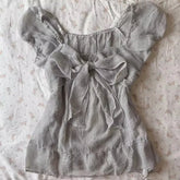 Cyflymder French Design All Match Striped Temperament Women Clothes Fashion Front Cross Bow Summer Slim T Shirts Y2k Aesthetic Punk Tops