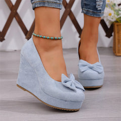 Cyflymder New Spring/Autumn Pointed Toe Wedge Heel Shoes for Women, Fashionable Thick Sole Low-Cut High Heels, Women's Shoes