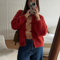 Cyflymder Casual Knit Cardigan Women O Neck Long Sleeves Single Breasted Knot Sweater Female Autumn Winter New Chic Solid Knit Outfit