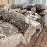 Cyflymder 3/4Pcs Korean Princess Style Floral 100% Cotton Bedding Set Vintage French Lace Duvet Cover Bed Sheet Fitted Sheet Pillowcases