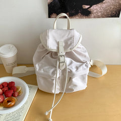 Cyflymder Vintage Simple Fashion All Match Backpack Casual Nylon Drawstring Women Schoolbags Pleated Y2k Aesthetic Backpacks for Students