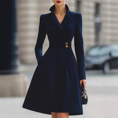 Cyflymder Women‘s Elegant Business Solid Chic Mini Dress Lapel Long Sleeve High Waist Button Bodycon Dress Formal High Street Chic Dresse