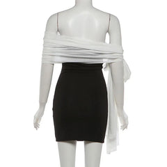 Cyflymder Color Patchwork Lace Up Ribbon Bodycon Mini Dress Women Elegant Sexy Ruched Off Shoulder Strapless Wrap Hip Slim Party Clubwear