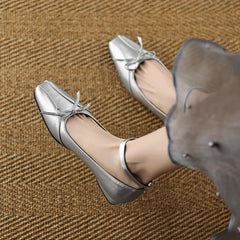 Cyflymder Shoes Woman 2025 Bow-Knot Female Footwear Square Toe Autumn Casual Sneaker Shallow Mouth Low Heels New Butterfly Dress Big Size