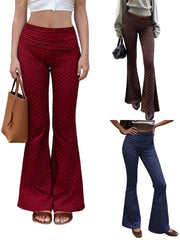 Cyflymder Women s Polka Dot Print Lounge Flare Pants with Fold Waistband for Ultimate Comfort and Style - Casual Pajama Pants and Sleep