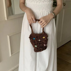 Cyflymder Ladies Summer Macrame Bucket Bag Phone Purse Handmade Hollow Out Cotton Rope Crochet Bag Small Handbag For Girls