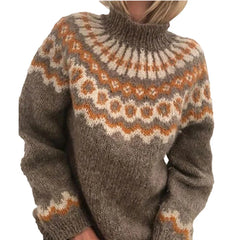Cyflymder Elegant Knitted Turtleneck Sweater Women Autumn Winter Casual Warm Geometry Stripes Jumpers Female Office Sweet Style Loose Tops